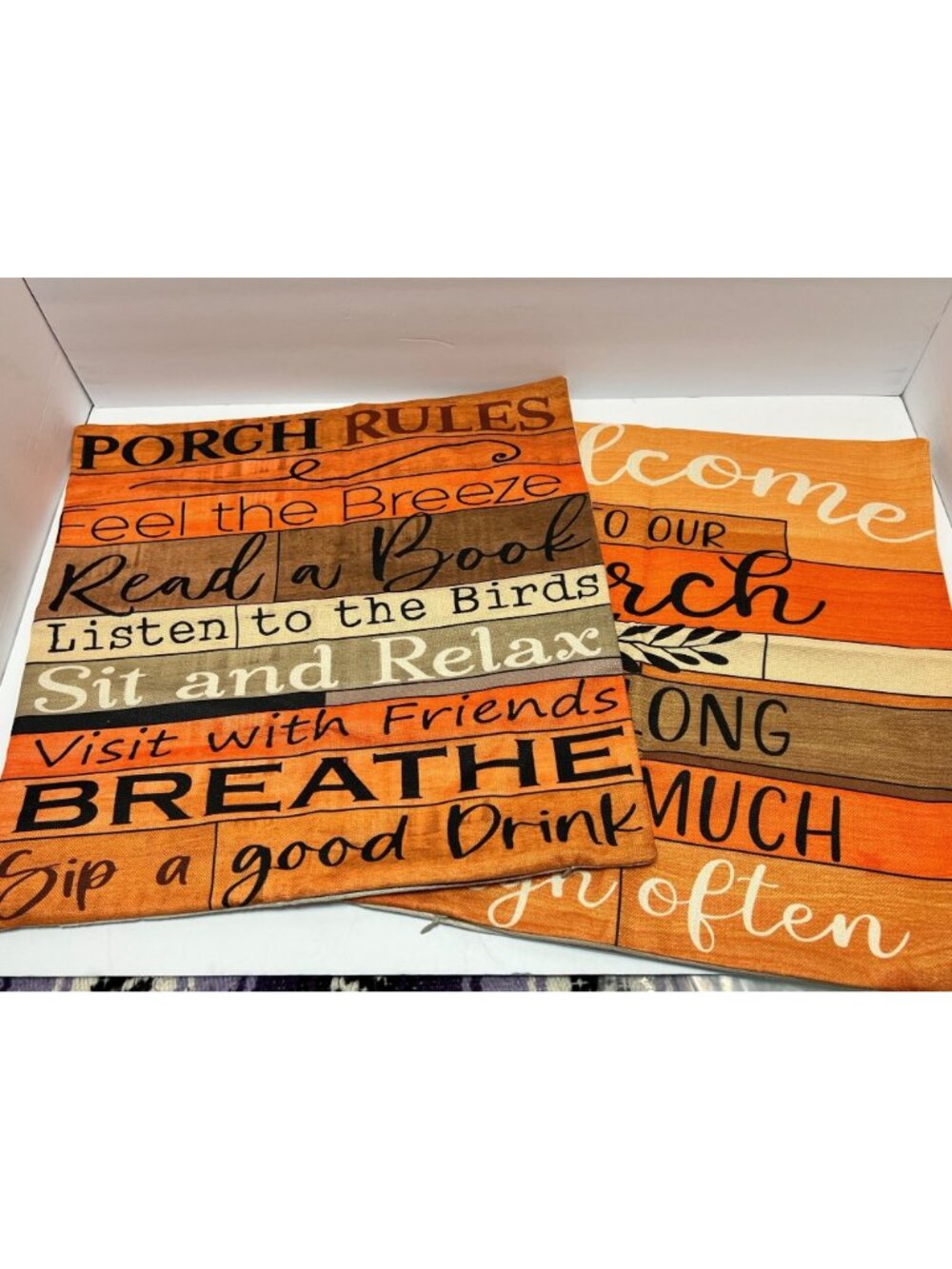 Porch Rules Decorative Throw Pillow Covers 18x18 Inches Zipper Closure Rustic - Picture 3 of 14